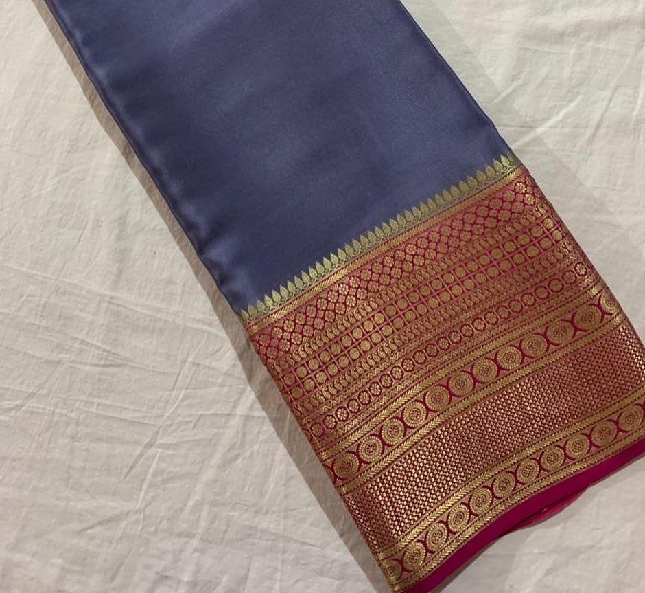 Grey Nd Pink Tissue Silk  Saree