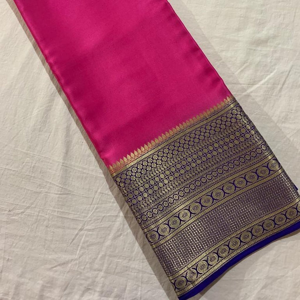 Pink Nd Royal Blue Tissue Silk  Saree