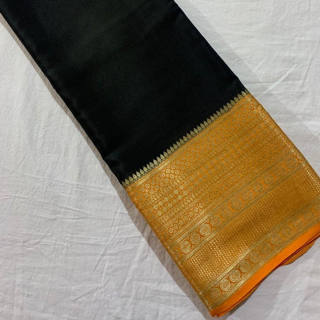 Black Nd Yellow Tissue Silk  Saree