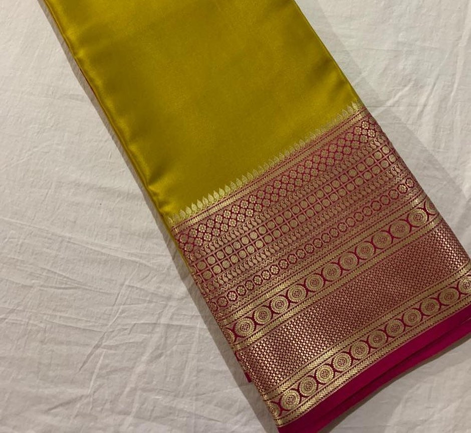 Mustard Nd Pink Tissue Silk  Saree