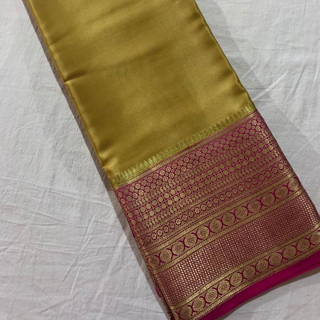 Mustard Nd Pink Tissue Silk  Saree