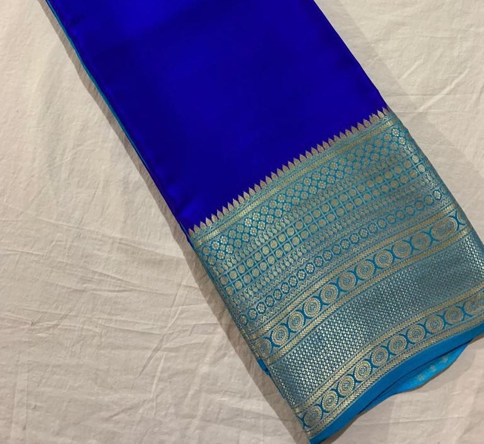 Royal Blue Nd Sky Tissue Silk  Saree